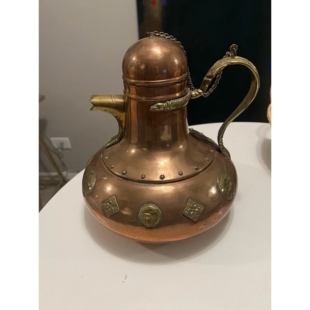 Vtg Middle East Copper / Brass Tea Pot Mystic Brass Creatures Approx 11" height - Picture 2 of 15